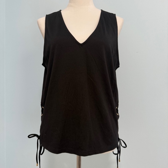 Michael Kors‎ Women’s Sleeveless Side Lace- Up Black Top Size L - Picture 1 of 8